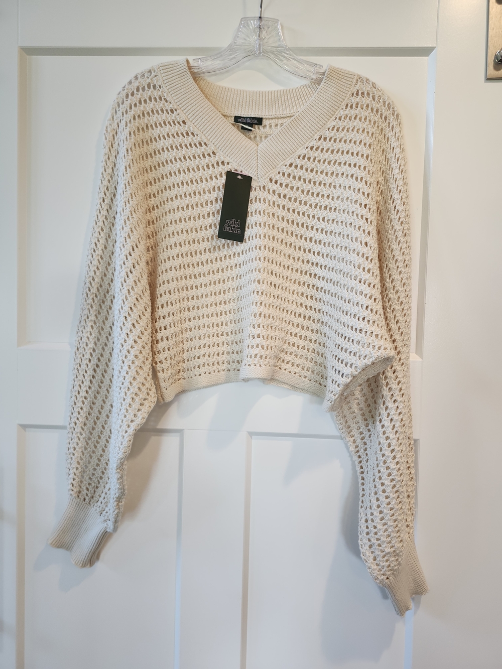 wild fable Open-Knit V-Neck Sweater in Cream